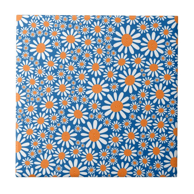 Azulejo De Cerâmica Gorgeous Retro Daisy Pattern (Frente)