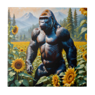 Azulejo De Cerâmica Gorilla Ape Em Um Campo De Girassol