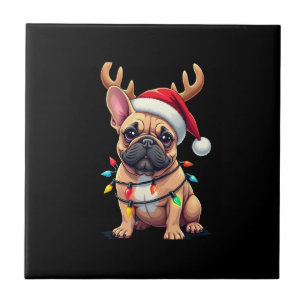 Azulejo De Cerâmica Gorro de Papai Noel de Luz de Natal de Bulldog Fra