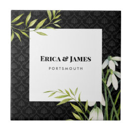 Azulejo De Cerâmica Gotas de neve brancas e Laurel Damask