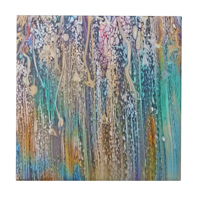 Azulejo De Cerâmica Gotas de Teal e Beige (Frente)