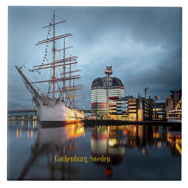 Azulejo De Cerâmica Gotemburgo, Suecia à noite (Frente)