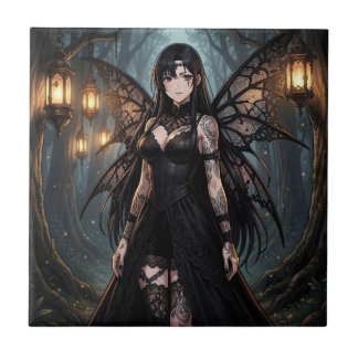 Azulejo De Cerâmica Gothic Anime Fairy Girl in Enchanted Forest