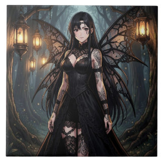 Azulejo De Cerâmica Gothic Anime Fairy Girl in Enchanted Forest
