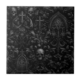 Azulejo De Cerâmica Gothic Baroque Skull Pattern in Black