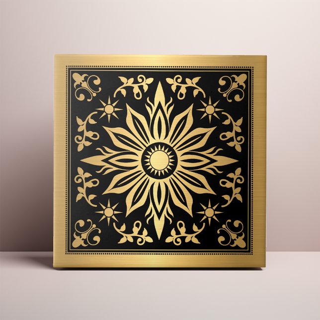 Azulejo De Cerâmica Gótico Celestial Preto e Dourado Solar (Criador carregado)
