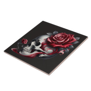 Azulejo De Cerâmica Gótico Crânio Rosa 