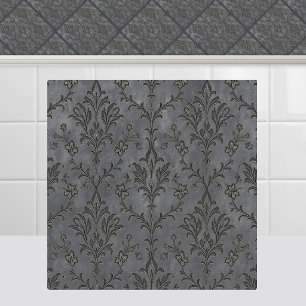 Azulejo De Cerâmica Gótico Medieval Damask Pewter Cinza Ardósia Teto