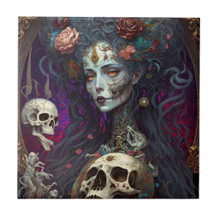 Azulejo De Cerâmica Gótico Skull Zombie Mulher Gótica