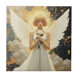 Azulejo De Cerâmica Graça Celestial | Anjo Bonito e Rosa