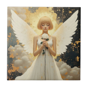 Azulejo De Cerâmica Graça Celestial   Anjo Bonito e Rosa 