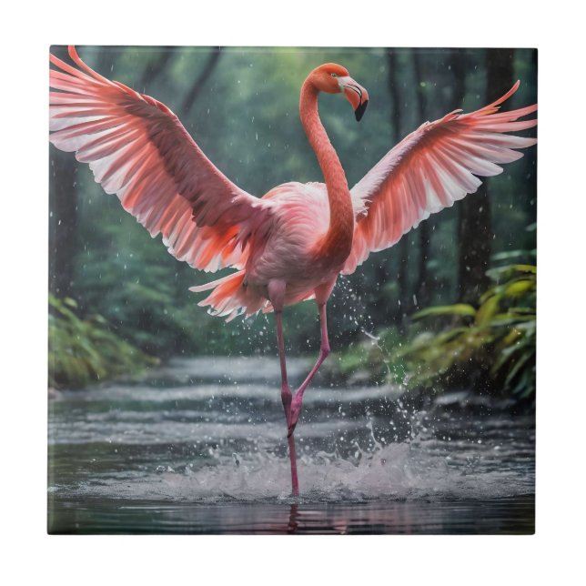 Azulejo De Cerâmica Grace em Voo: O Riverdance dos Flamingos Rosa (Frente)