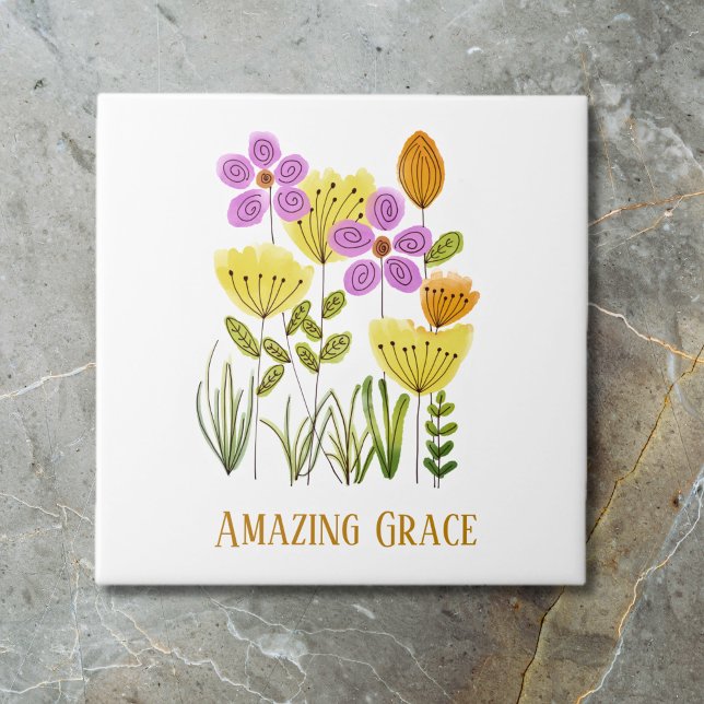 Azulejo De Cerâmica Grace Wildflower incrível (Amazing Grace Wildflowers Ceramic Tile)