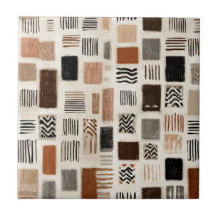 Azulejo De Cerâmica Grade Boho Abstrato em Xadrez - Textura Desenhada