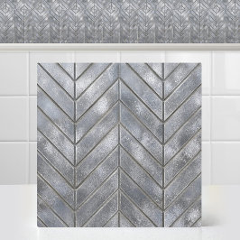 Azulejo De Cerâmica Grade Industrial Zinc Chevron Prateado Lavado com