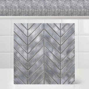 Azulejo De Cerâmica Grade Industrial Zinc Chevron Prateado Lavado com