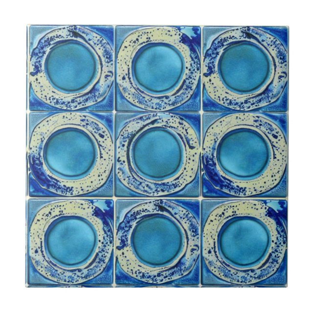Azulejo De Cerâmica Gradiente de forma redonda de tinta azul e de aqua (Frente)