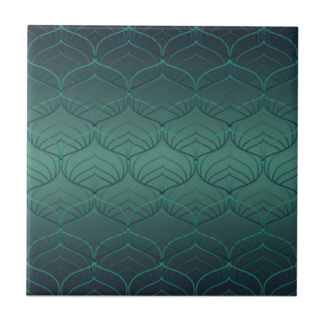 Azulejo De Cerâmica Gradiente verde em estilo art déco. (Frente)