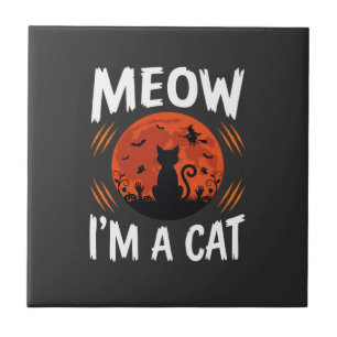 Azulejo De Cerâmica Gráfica Silhueta Gato Lua Funny Halloween