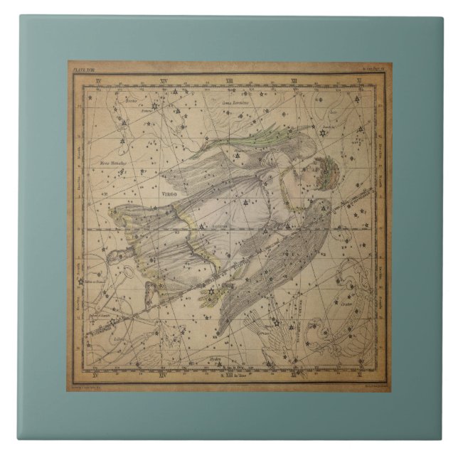 Azulejo De Cerâmica Gráfico da Estrela Antiga de Virgem a Lua (Frente)