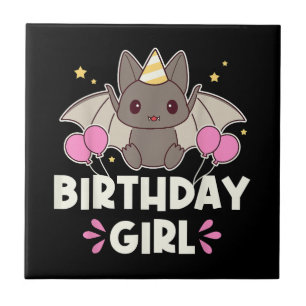 Azulejo De Cerâmica Gráfico de Bat Rapariga de Aniversário Bonita