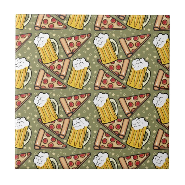 Azulejo De Cerâmica Gráfico de Cerveja e Pizza (Frente)