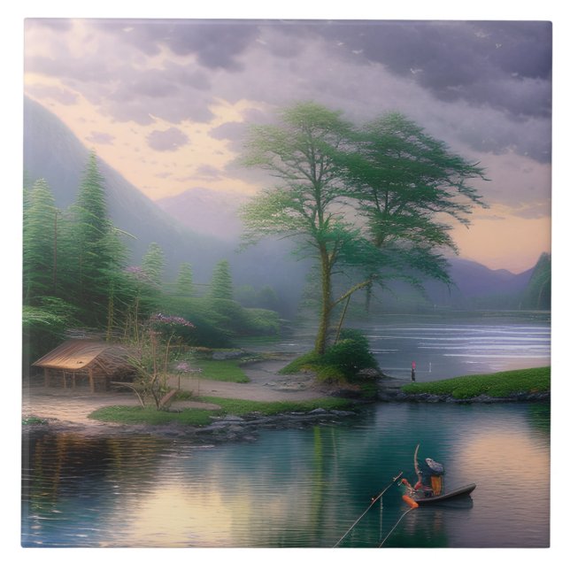 Azulejo De Cerâmica Gráfico de pesca (Frente)