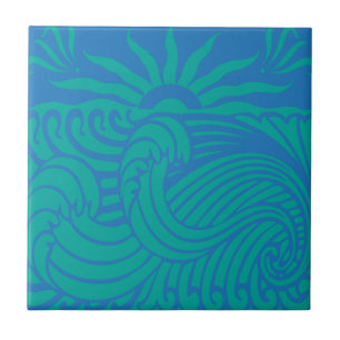 Azulejo De Cerâmica Gráfico de Praia de Ondas Sunset Boho