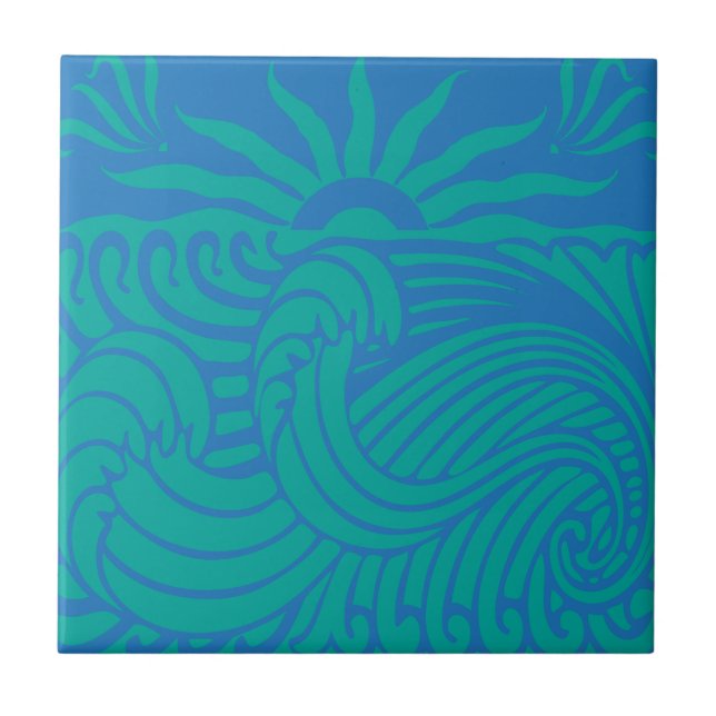 Azulejo De Cerâmica Gráfico de Praia de Ondas Sunset Boho (Frente)