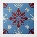 Azulejo De Cerâmica Gráfico Escandinavo Vermelho Nórdico Azul Branco<br><div class="desc">Design nórdico em vermelho,  azul,  branco e ouro</div>