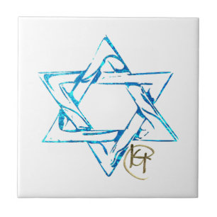 Azulejo De Cerâmica Grafite com título de arte nas estrelas judaicas