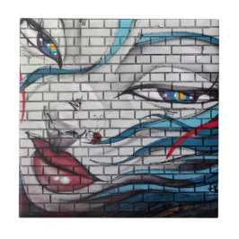 Azulejo De Cerâmica Grafite de Menina Asiática