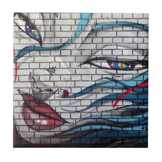 Azulejo De Cerâmica Grafite de Menina Asiática (Frente)