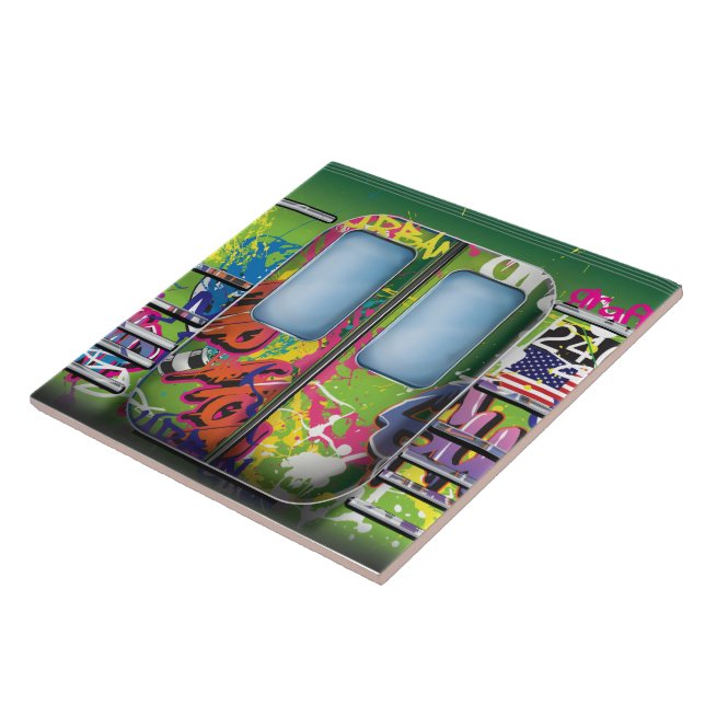 Azulejo De Cerâmica Grafite do comboio de metrô verde (Lateral)