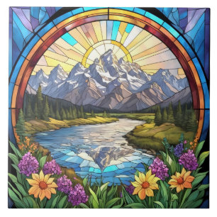 Azulejo De Cerâmica Grand Teton Mounties Faux Stainha Glass Mountain