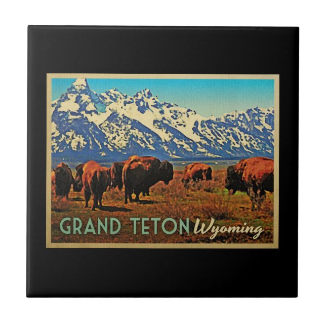 Azulejo De Cerâmica Grand Teton Wyoming Buffalo (Frente)