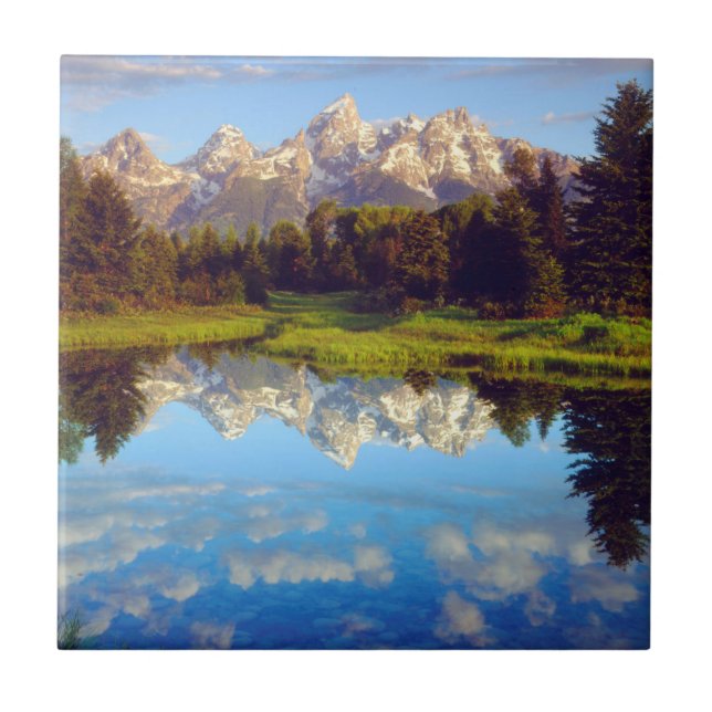 Azulejo De Cerâmica Grand Tetons refletindo no rio Cobra (Frente)