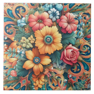 Azulejo De Cerâmica Grande Buquê de Flores