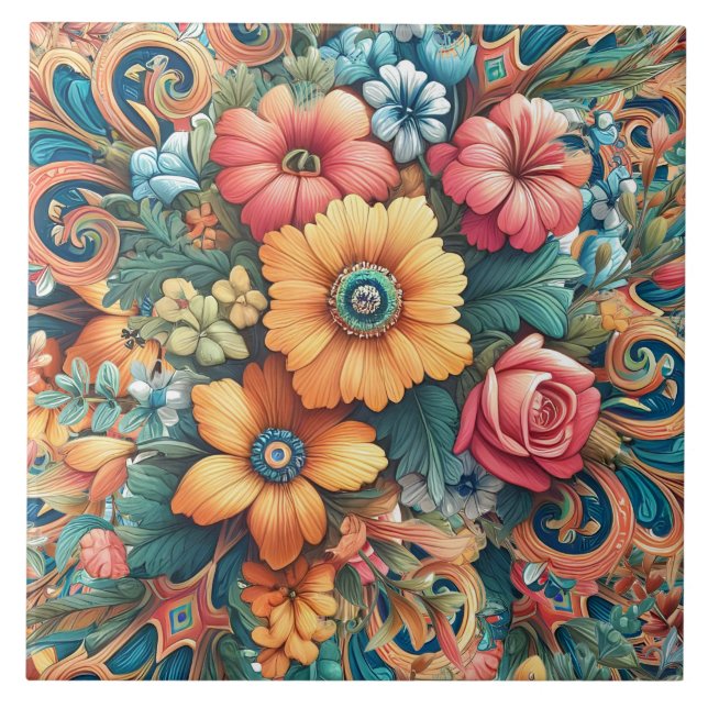 Azulejo De Cerâmica Grande Buquê de Flores (Frente)