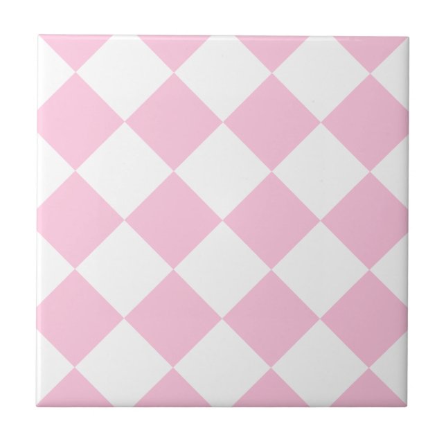 Azulejo De Cerâmica Grande Checkered de Diag - branco e algodão doce (Frente)