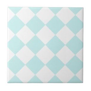 Azulejo De Cerâmica Grande Checkered de Diag - branco e azul pálido