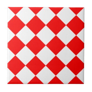 Azulejo De Cerâmica Grande Checkered de Diag - branco e vermelho