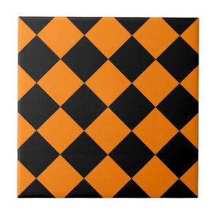 Azulejo De Cerâmica Grande Checkered de Diag - preto e laranja