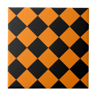 Azulejo De Cerâmica Grande Checkered de Diag - preto e laranja