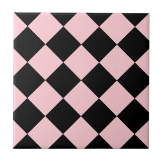 Azulejo De Cerâmica Grande Checkered de Diag - preto e rosa