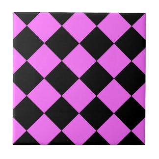 Azulejo De Cerâmica Grande Checkered de Diag - preto e ultra rosa