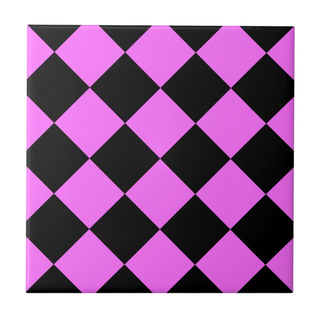 Azulejo De Cerâmica Grande Checkered de Diag - preto e ultra rosa (Frente)