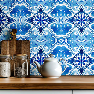 Azulejo De Cerâmica Grande escala Mediterrânica azul-água