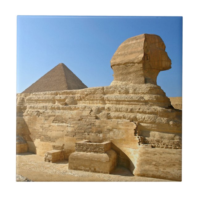 Azulejo De Cerâmica Grande Esfinge de Gizé com a pirâmide de Khafre -  (Frente)