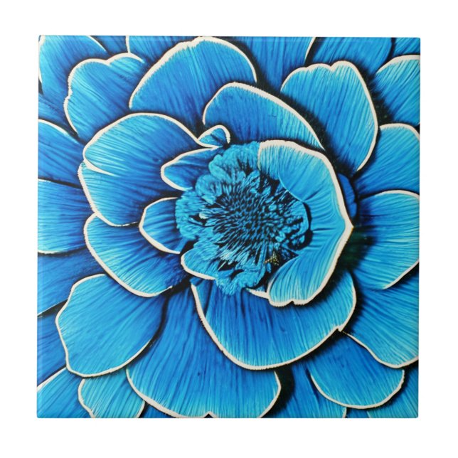 Azulejo De Cerâmica Grande Flor de Camélia Azul (Frente)